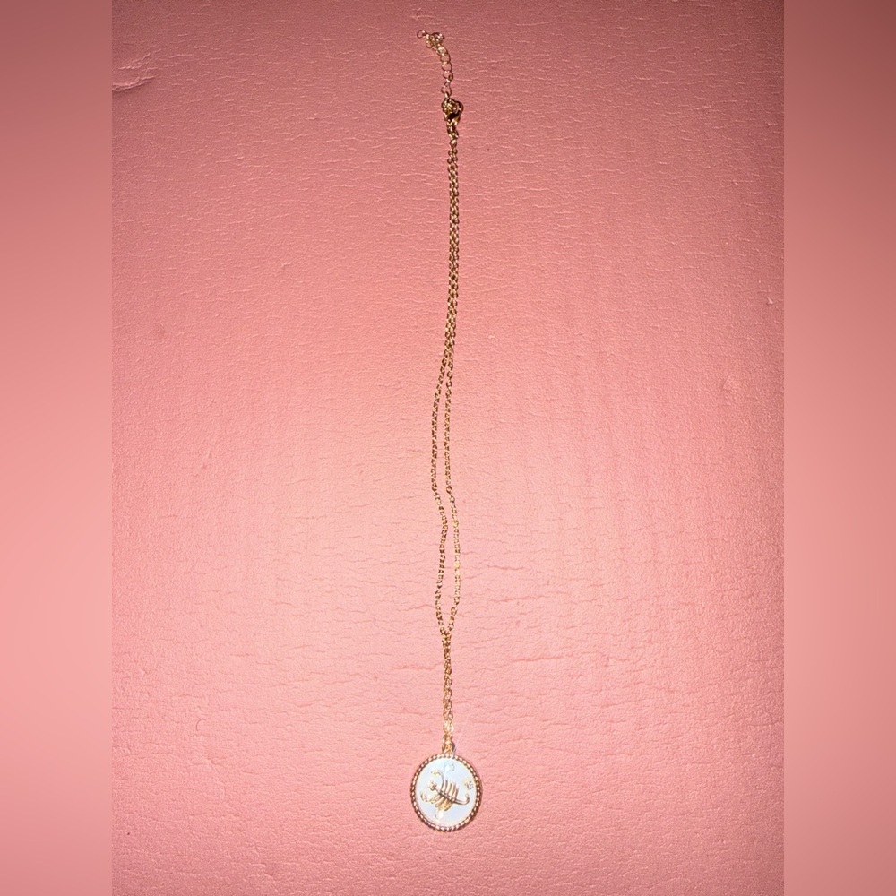 LIKE NEW white and Gold Scorpio  Pendant Necklace